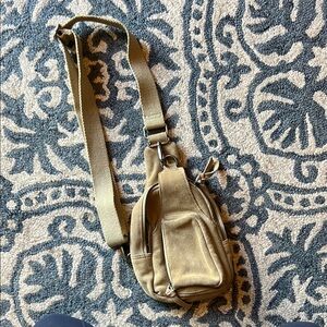Free People Tan Crossbody Bag with Adjustable Strap and Zipper